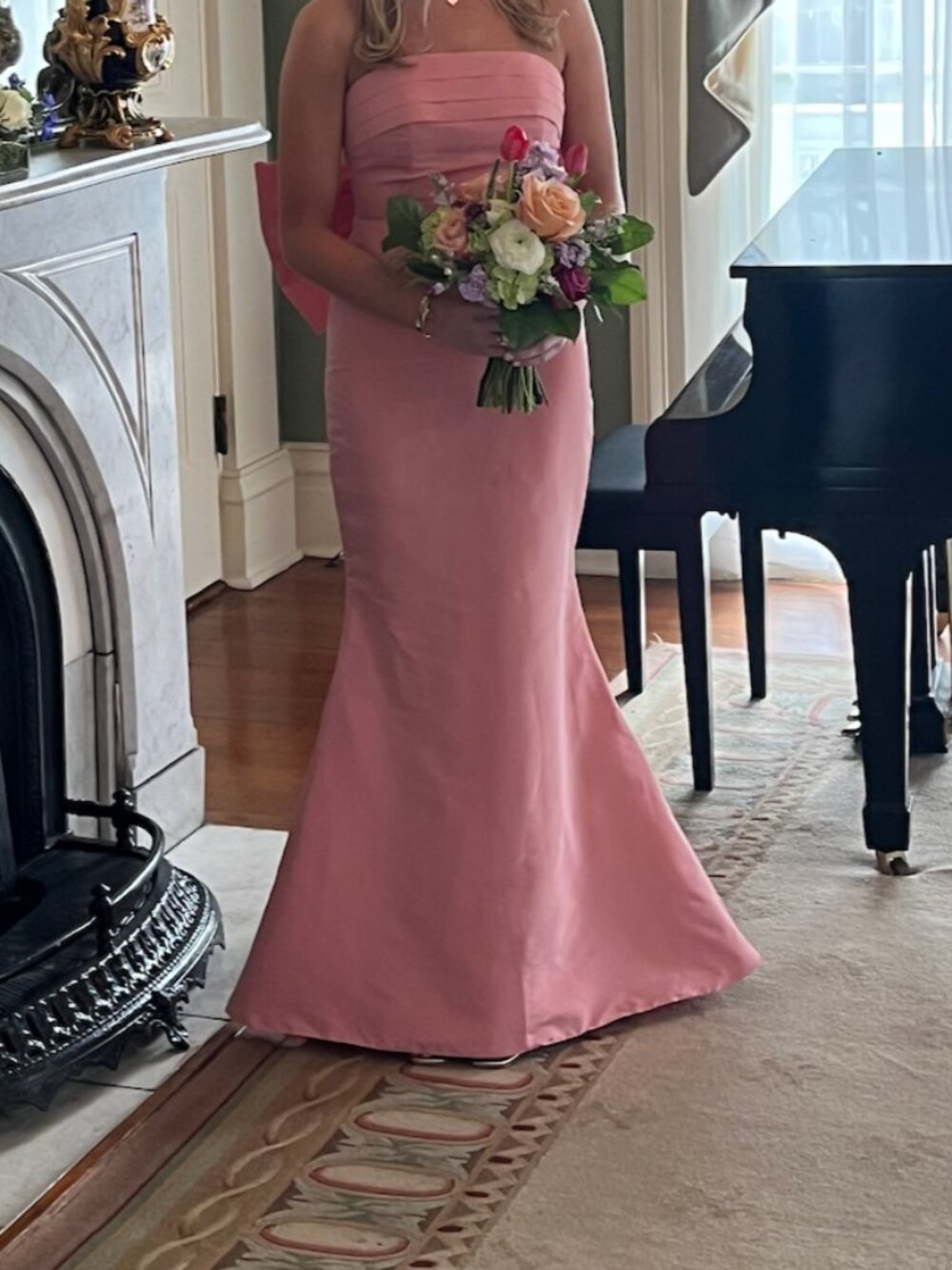 Alexia Maria Bow Butterfly Silk Faille Column Gown in Blush Color size 4 - Picture 4 of 5